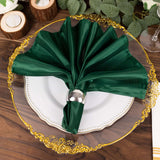 5 Pack Hunter Emerald Green Striped Satin Linen Napkins, Wrinkle-Free Reusable Wedding Napkins