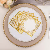 20 Pack White 3 Ply Premium Paper Cocktail Napkins with Gold Foil Lace, Soft European Style Wedding