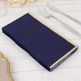 50 Pack Navy Blue Soft 2 Ply Disposable Party Napkins with Gold Foil Edge