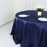 132inch Navy Blue Seamless Satin Round Tablecloth