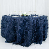 132inch Navy Blue 3D Leaf Petal Taffeta Fabric Round Tablecloth