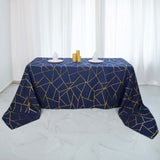 90inch x 156inch Navy Blue Rectangle Polyester Tablecloth With Gold Foil Geometric Pattern