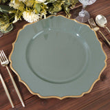 6 Pack | Olive Green 13inch Gold Scalloped Rim Round Charger Plates, Acrylic Plastic Charger Plates