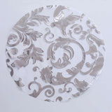 10 Pack Metallic Silver Sheer Organza Dining Table Mats with Swirl Foil Floral Design