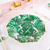 25 Pack | Tropical Palm Leaf 9inch Dinner Paper Plates, Disposable Plates Geometric With Gold Rim