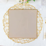 10 Pack | 10inch Taupe / Gold Concave Modern Square Plastic Dinner Plates Disposable Party Plates