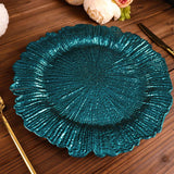 6 Pack | 13inch Peacock Teal Round Reef Acrylic Plastic Charger Plates, Dinner Charger Plates