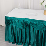 14ft Peacock Teal Pleated Satin Double Drape Table Skirt