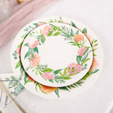 25 Pack | Rose/Peony 9inch Flower Wreath Dinner Paper Plates, Disposable Party Plates