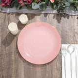 10 Pack | 10inch Glossy Dusty Rose Round Disposable Dinner Plates With Gold Rim