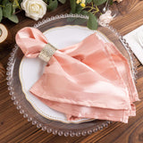 5 Pack Dusty Rose Striped Satin Linen Napkins, Wrinkle-Free Reusable Wedding Napkins