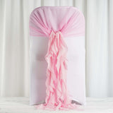 1 Set Pink Chiffon Hoods With Ruffles Willow Chiffon Chair Sashes