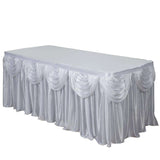 14ft White Pleated Satin Double Drape Table Skirt