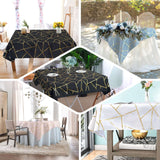 54"x54" White Polyester Square Table Overlay With Gold Foil Geometric Pattern