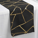 9ft Black With Gold Foil Geometric Pattern Table Runner