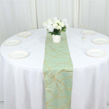 9ft Sage Green With Gold Foil Geometric Pattern Table Runner