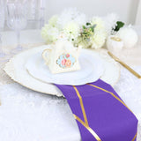 5 Pack | Purple With Geometric Gold Foil Cloth Polyester Dinner Napkins | 20x20inch