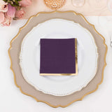 50 Pack Purple Disposable Cocktail Napkins with Gold Foil Edge