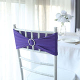 5 pack | 5"x14" Purple Spandex Stretch Chair Sash with Silver Diamond Ring Slide Buckle