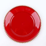 6 Pack | 12inch Red / Gold Acrylic Plastic Beaded Rim Charger Plates