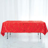 60"x102" Red Rectangle Polyester Tablecloth With Gold Foil Geometric Pattern