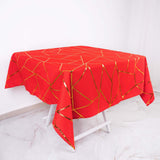 54"x54" Red Polyester Square Tablecloth With Gold Foil Geometric Pattern