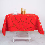 54"x54" Red Polyester Square Overlay With Gold Foil Geometric Pattern