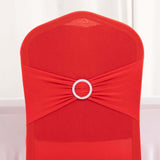 Red Spandex Banquet Chair Cover with Silver Rhinestone Buckled Sash Band, Stretched Fitted Slip On