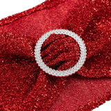 5 Pack Red Shimmer Tinsel Spandex Stretch Chair Sashes With Round Silver Rhinestone Chair