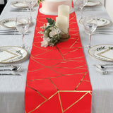 9ft Red With Gold Foil Geometric Pattern Table Runner