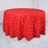 120inch Red Round Polyester Tablecloth With Gold Foil Geometric Pattern