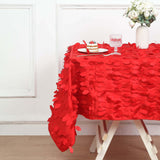 54" Red 3D Leaf Petal Taffeta Fabric Square Table Overlay