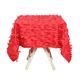 54" Red 3D Leaf Petal Taffeta Fabric Square Tablecloth