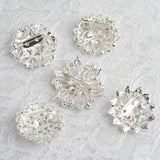 5 Pcs | Assorted Silver Plated Mandala Crystal Rhinestone Brooches | Floral Sash Pin Brooch Bouquet Decor