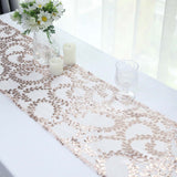 12x108inch Sparkly Blush Rose Gold Leaf Vine Sequin Tulle Table Runner