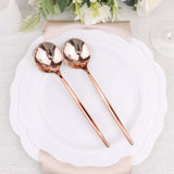 Glossy Blush/Rose Gold Heavy Duty Plastic Silverware Spoons, Premium Disposable Flatware Cutlery