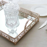 Fleur De Lis Rose Gold/Blush Metal Decorative Vanity Serving Tray with handles