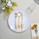 10 Pack | 10inch Glossy White Round Disposable Dinner Plates With Gold Rim