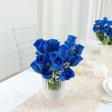 12 Bushes | Royal Blue Artificial Premium Silk Flower Rose Bud Bouquets