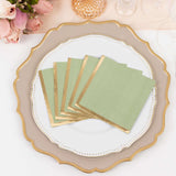 50 Pack Sage Green Disposable Cocktail Napkins with Gold Foil Edge