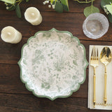 25 Pack Sage Green Disposable Party Plates in French Toile Floral Pattern, 10inch Paper Dinner