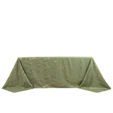 Dusty Sage Green Rectangle Polyester Tablecloth With Gold Foil Tree Branch Pattern - 90x132" 6ft