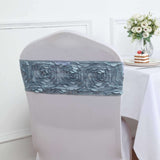 5 Pack | Dusty Blue Satin Rosette Spandex Stretch Chair Sashes | 6x14inch