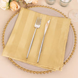 5 Pack Champagne Striped Satin Linen Napkins, Wrinkle-Free Reusable Wedding Napkins