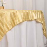 Champagne Satin Stripe Square Table Overlay, Smooth Elegant Table Topper