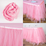 17FT Pink|Rose Quartz 4 Layer Tulle Tutu Pleated Table Skirts