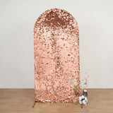 7ft Sparkly Rose Gold Double Sided Big Payette Sequin Chiara Backdrop Stand Cover For Fitted Round