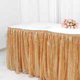 17ft Glitzy Gold Sequin Pleated Satin Table Skirt With Top Velcro Strip