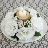 4 Pack | 3Inches Ivory Artificial Silk Rose Flower Candle Ring Wreaths