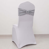 5 Pack Silver Shimmer Tinsel Spandex Stretch Chair Sashes With Round Silver Rhinestone Chair Buckles